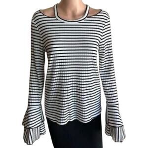 Altar’d State Womens Top Size Small Black & White Horizontal Stripes Bell Sleeve
